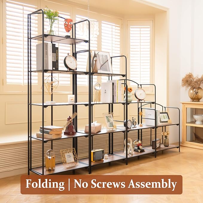 Crofy No Assembly Folding Bookshelf for Living Room, 3 Tier Black Collapsible Book Shelf for Home Office, Portable Bookcase Storage Organizer