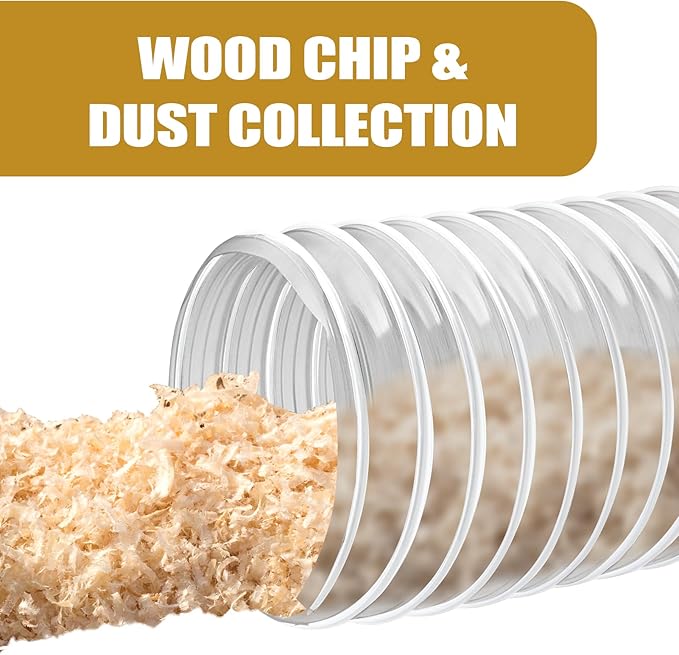 2 1/2" x 5' Dust Collection Hose, Puncture Resistant PVC Dust Collection Hose with Carbon Steel Wire Coil - Flexible Clear PVC for Dust Collectors