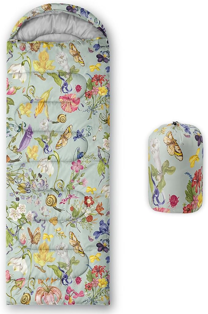 Sleeping Bags for Adults and Kids，3D Printing Camping Sleeping Bag for Girls Boys Lightweight Waterproof Cold/Warm 3-Season，Outdoor Travel with Compression Bags