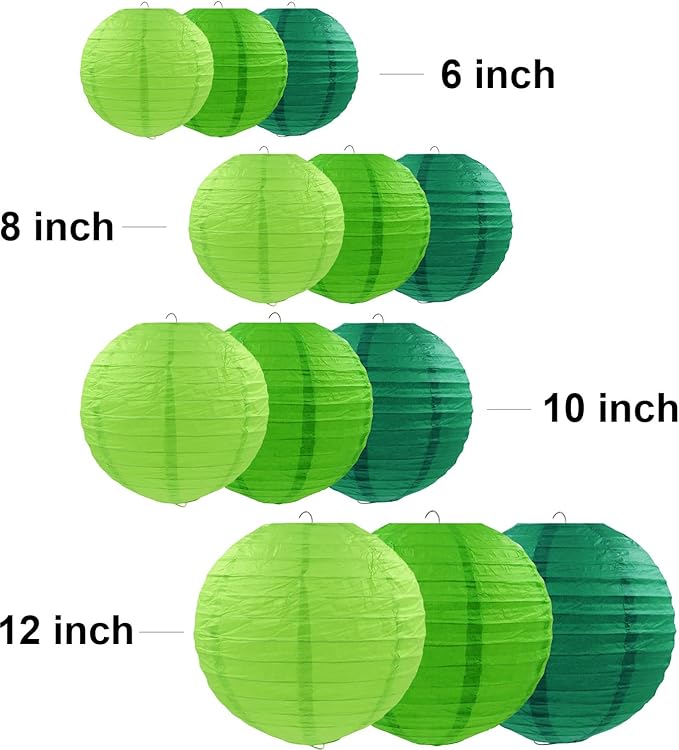 12 Pcs Green Party Paper Lanterns Green Party Supplies Round Chinese Paper Lanterns for Spring Theme Party Birthday Baby Shower Graduation Wedding St Patricks Day Decor
