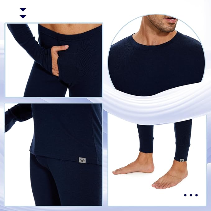 MERINNOVATION Merino Wool Base Layer Set for Men 100% Merino Wool Thermal Underwear Long Sleeve