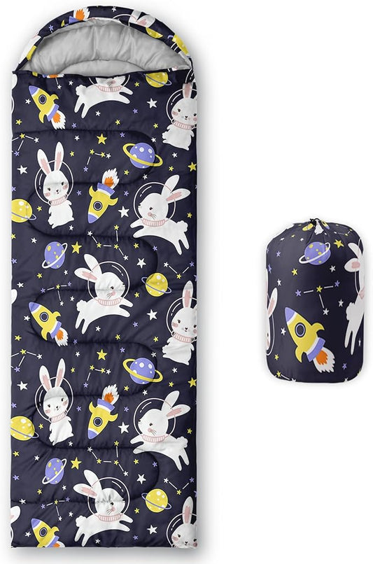 AILONEN Pink Lovely Rabbit Sleeping Bag for Girls Kids Adults,Warm and Cool Weather,Lightweight,Waterproof Backpacking,Cartoon Flowers Printed Bunny Sleeping Bag for Camping