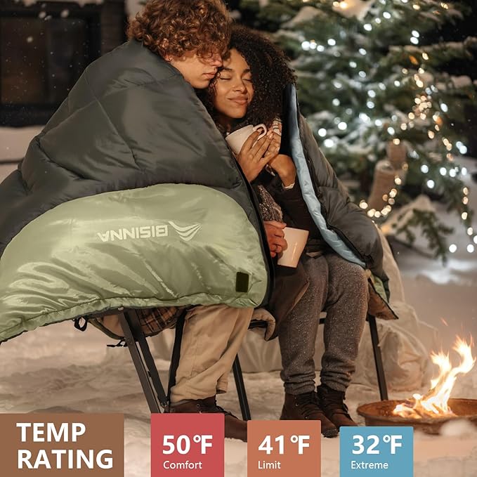 BISINNA Double Sleepinag Bag for Adults Two Person Queen Size Camping Sleeping Bag for All Season Backpacking Hiking Cold Weather with Compression Sack