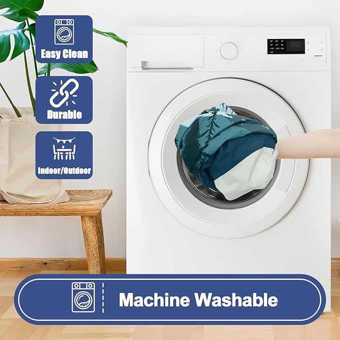 Smiry Picnic Table Cover with Bench Covers, Waterproof Elastic Fitted Tablecloth for 8 Foot Tables, Washable Polyester Tablecloths for Camping, Indoor & Outdoor (Green Blue, 30x96 Inch 3-pc Set)