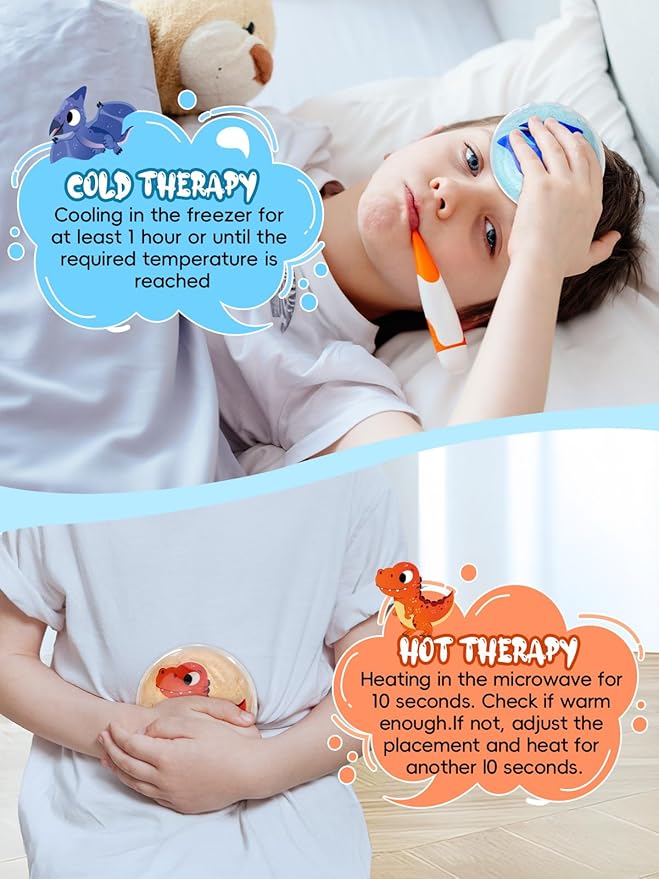 Kids Ice Packs for Boo Boos, 6 Pcs, Baby Small Gel Ice Packs for Injuries Reusable, Mini Hot Cold Compress for Body Pain Relief, Toothache, Fever, Mosquito Bite, Get Well Gift for Girl Boy (Dinosaur)