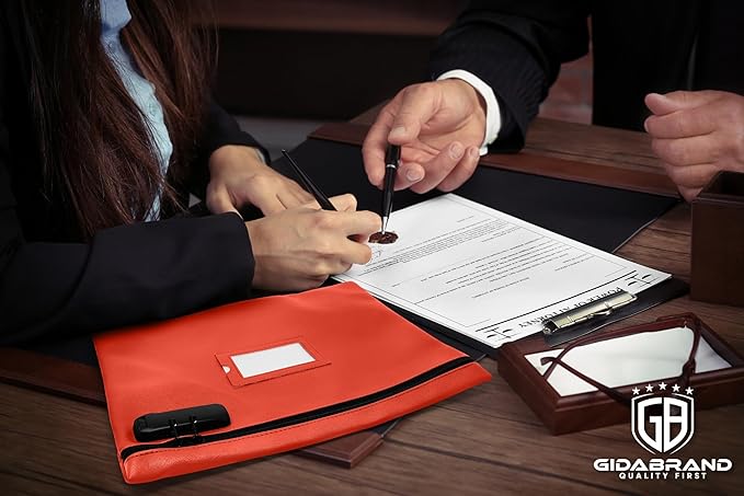 Red Notary Bag with Lock | 14x11 inch | Zipper Document Bag | Locking Case for Notary Kit, Stamp, Embosser, Ink Pad, and Valuables