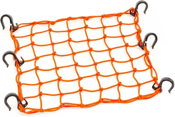 PowerTye 50159 Orange 15"X15" Cargo Net Featuring 6 Adjustable Hooks & Tight 2"x2" Mesh (Each)