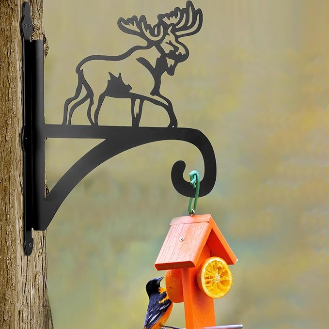 ATKKE Hanging Plant Bracket Hangers Indoor Iron Wall Mount,11??Moose Silhouette Ornamental Iron Hangers Hookers for Flower Pot Lantern Bird Feeder Wind Chimes
