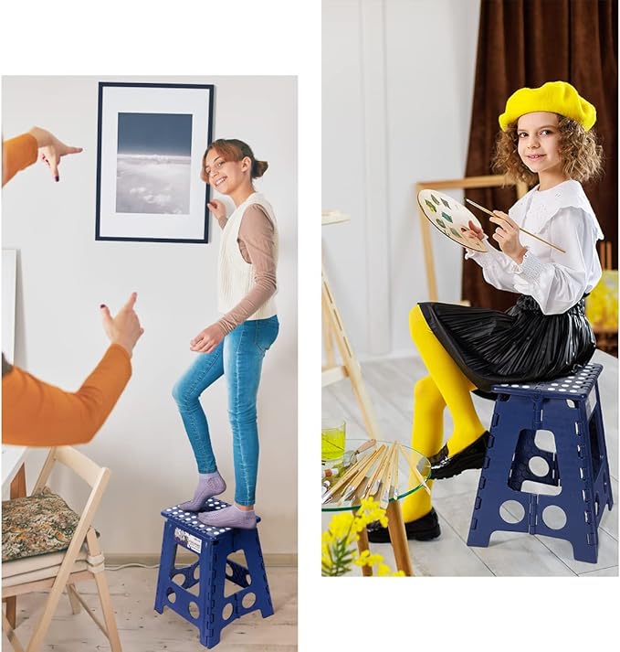 Delxo 16 Inch Folding Step Stool,Foldable Stool for Adults,Portable Collapsible Plastic Stepstool,Non Slip Folding Stools for Kitchen Bathroom Bedroom Up to 400LBS,(Royal Blue 1PC)