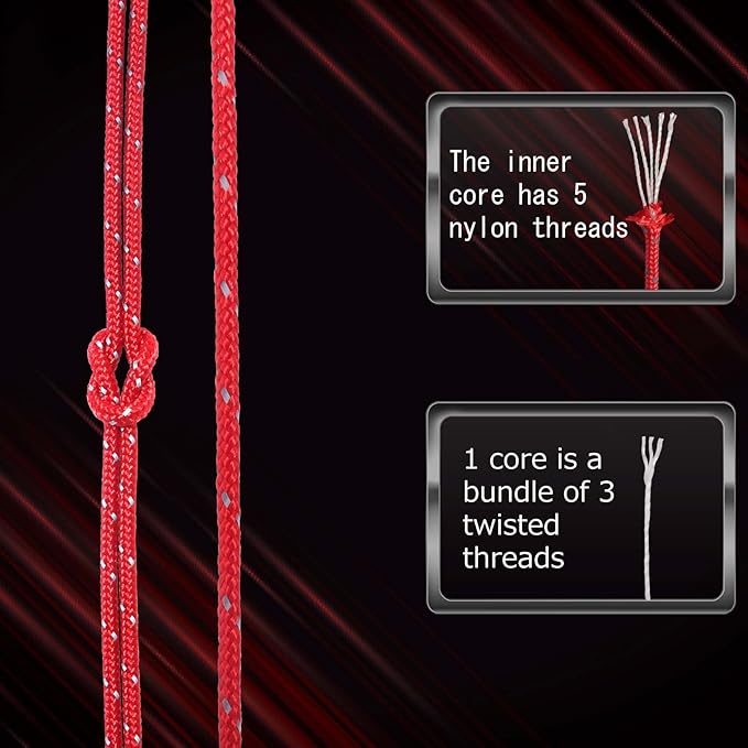 HIKEMAN 50m Reflective Guyline Solid Braid Nylon Camping Rope with Aluminum Adjuster Cord Tensioner Tent Accessory for Outdoor Travel,Hiking,Backpacking and Water Activities (Yellow, 3mm)