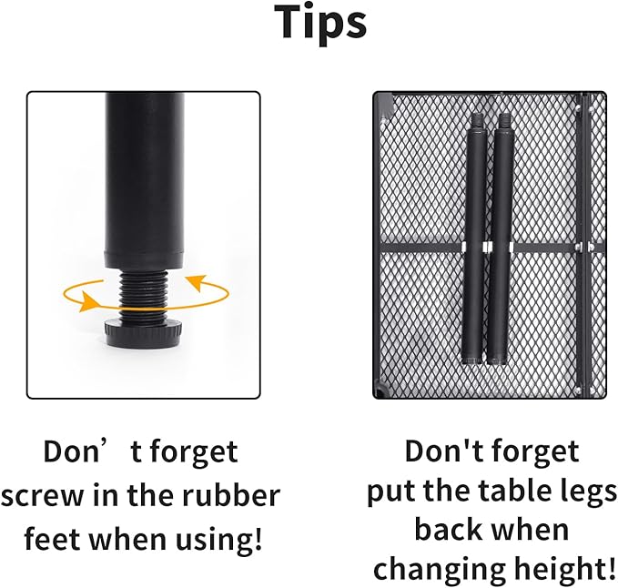 Grill Table Small Folding Table 2FT Foldable Camping Table Picnic Portable Mesh 2 Height Adjustable Outdoor Beach BBQ Black 23.6×15.7× 9.4/20.4inch