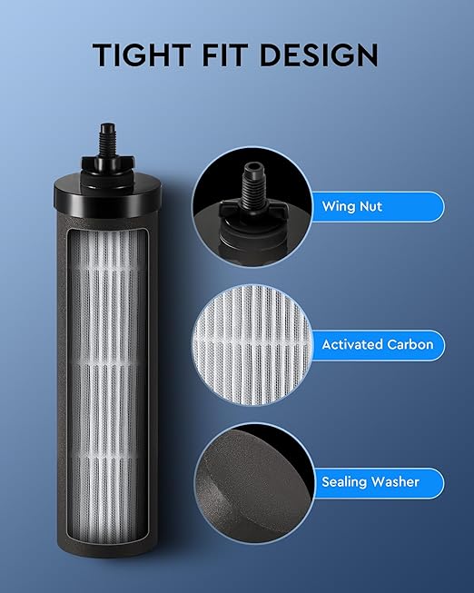 CO-Z Water Filter Replacements, 2 Activated Carbon Water Filters for Gravity Filtration System, Black Purification Elements Purifier Replacements for Home Travel Outdoor, NSF/ANSI 42 Certified