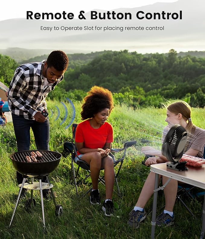 24000mAh Clip on Fan for Golf Cart - 8-inch Portable Rechargeable Fans - Max Up to 150Hrs Work Time - Battery Operated Fan with LED, Remote, Timers, Hook for Office, Desk, Camping, Tent, Treadmill