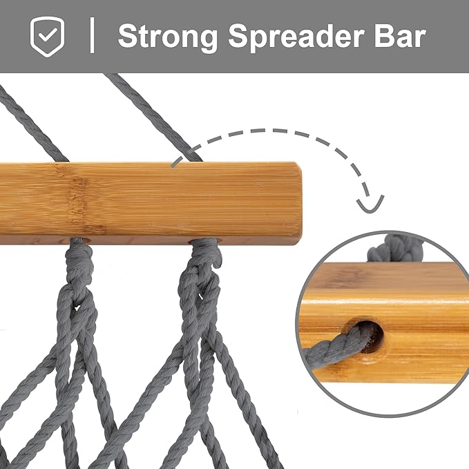 SUNCREAT Rope Hammock with Stand Included, Portable Double Hammock with Soft Pillow, Gray