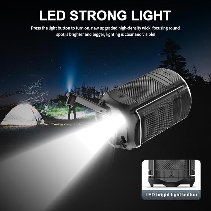 Camping Lantern 5000mAh Solar Hand Crank Telescopic LED Flashlight USB Charger for Power Outages ,Portable Rechargeable Battery Powered Operated Lanterns Lamp, Camping Gear Accessories (Black)