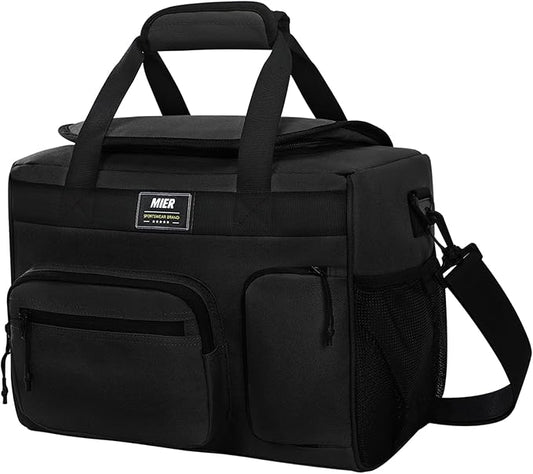 MIER Large Lunch Box for Men Women Adult Insulated Soft Sided Cooler 30 Can Leakproof Lunch Bag Collapsible for Work Travel Camping Beach, 18L (Black-No Luggage Strap)