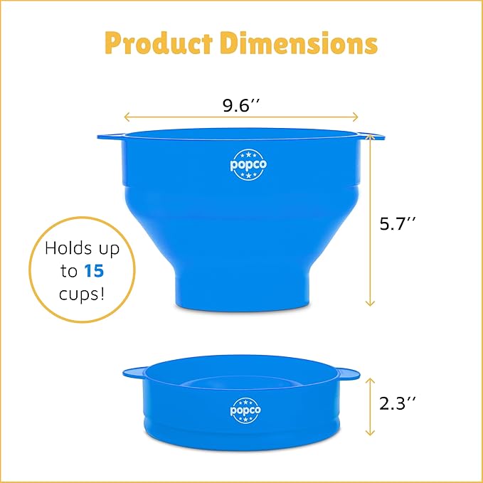 Popco Silicone Popcorn Maker - Microwave Popcorn Popper with Handles - Collapsible Bowl, Heat-Resistant, Easy to Clean, Ideal for Family Movie Nights, 15-Cup Capacity - Light Blue