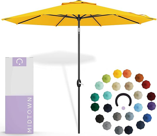Midtown Umbrellas Sunbrella Umbrella 8 Feet Outdoor Umbrella With Sunbrella Yellow Acrylic Fabric - Auto-Tilt Aluminum Frame Patio Umbrella For Backyard, Deck, Garden, Pool - Black Pole