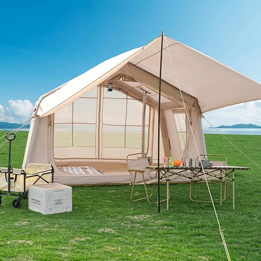 ABORON 2/6/8 Person Inflatable Camping Tent, Easy Setup Blow Up Tent with Hand Pump, PU3000mm Waterproof & Breathable 4 Season Glamping Tent for Outdoor Camping