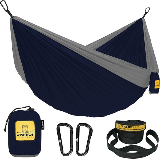 Wise Owl Outfitters Camping Hammock – 500lbs Portable Hammock with Tree Straps - Travel, Backpacking, Hiking, Outdoors Camping Gear - Single or Double