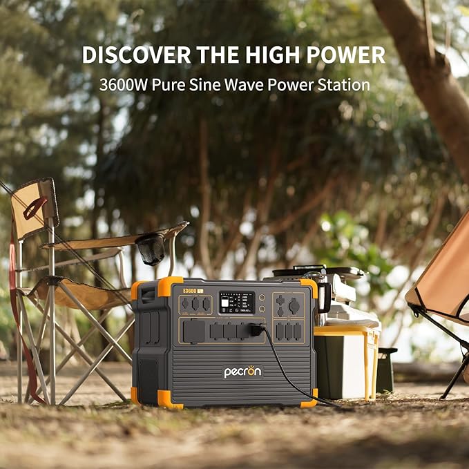 pecron Portable Power Station 3072Wh E3600LFP with Trolley, 5x3600W AC Outlets Power Station, LiFePO4 Battery Backup Expanded to 15.36KWh, Solar Generator for Home Use, RV, Camping, CPAP, Emergency