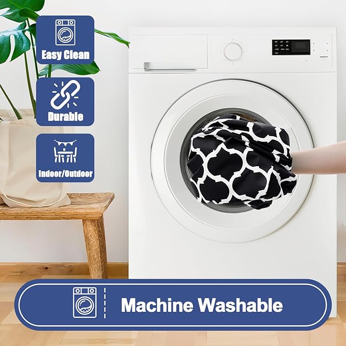 Smiry Picnic Table Cover with Bench Covers, Waterproof Elastic Fitted Tablecloth for 6 Foot Tables, Washable Polyester Tablecloths for Camping, Indoor & Outdoor (Black Morocco, 30x72 Inch 3-pc Set)