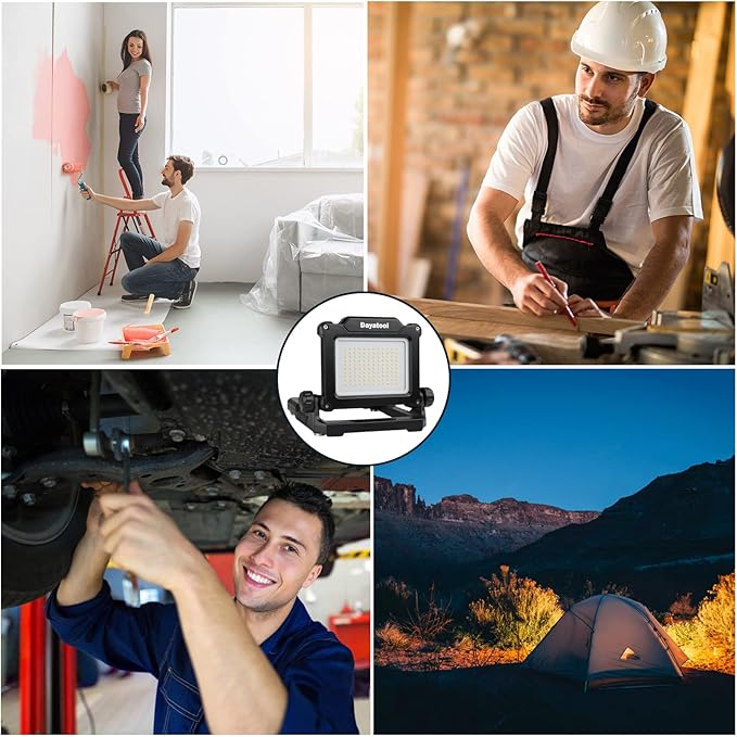 Cordless 25W 4000lm LED Magnetic Work Light Compatible for Makita, Dewalt, Milwaukee, Bosch, Black and Decker, Porter Cable, Stanley 18-20V Battery, Black (AC Power Adapter Included)