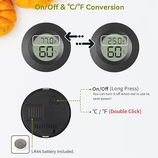 2-Pack Mini Hygrometer & Thermometer, Indoor Outdoor Digital Humidity Meter Gauge Temperature, ℉/℃, for Home, Office, Reptile, Car, Greenhouse, Lab, Terrarium, Cellar.. A01 Black