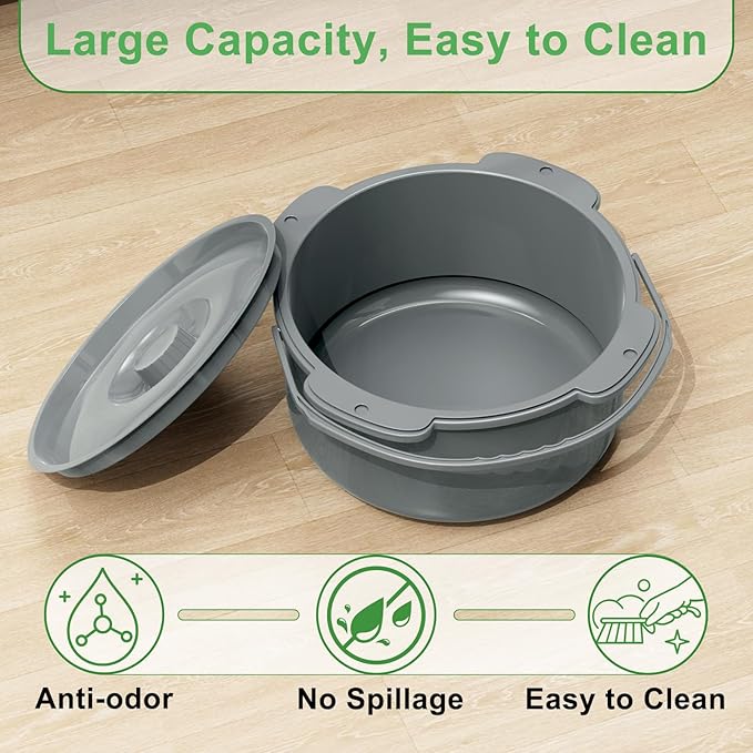 3 in 1 Bedside Commode with Arms 350 lbs, Width 21.5'' Steel Toilet Commode Adjustable Height, Porta Potty for Adults Commode Chair with 6QT Bucket, Easy Cleaning, Tool-Free Assembly