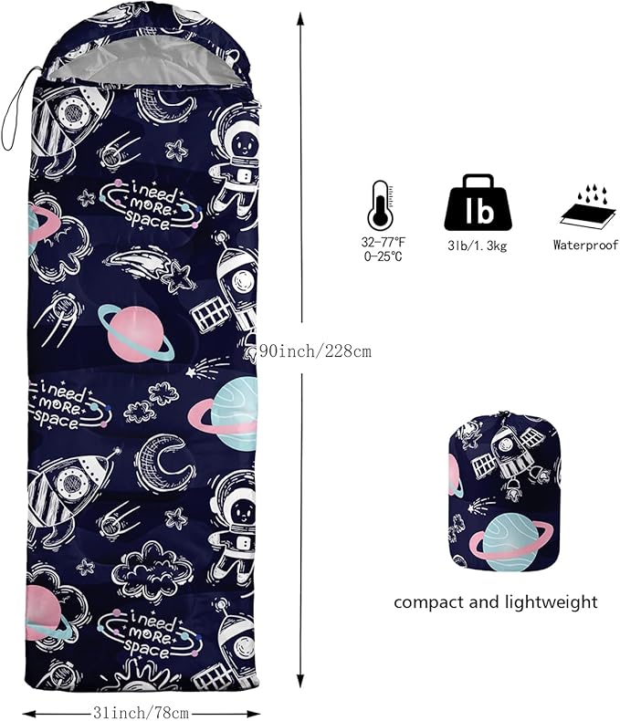Sleeping Bags for Adults Kids,Backpacking Camping Sleeping Bag for Girls Boys Lightweight Waterproof Cold/Warm Weather Sleeping Bag for All Season