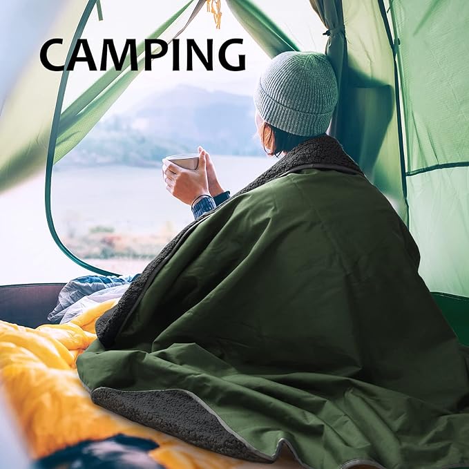 Tirrinia Large Waterproof Outdoor Blanket, Soft Warm Windproof Stadium Blanket with Sherpa Fleece and Foldable for Outdoor Sport, Baseball, Football, Beach, Concerts, Car