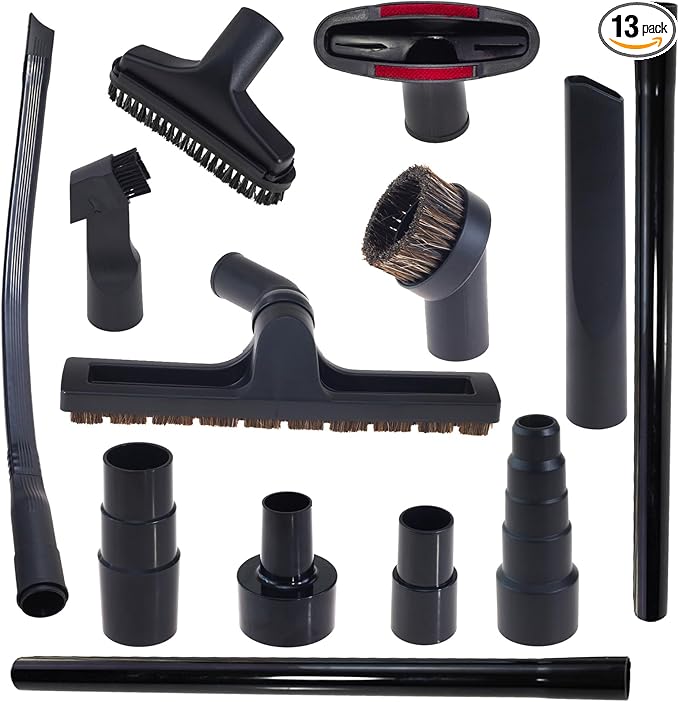 13 PCS Universal Vacuum Attachments Kit for Shop Vac Accessories - Includes Horse Hair Vacuum Brush, Floor Brush, Crevice Tool, and Hose Adapters for 2 1/2" to 1 1/4"