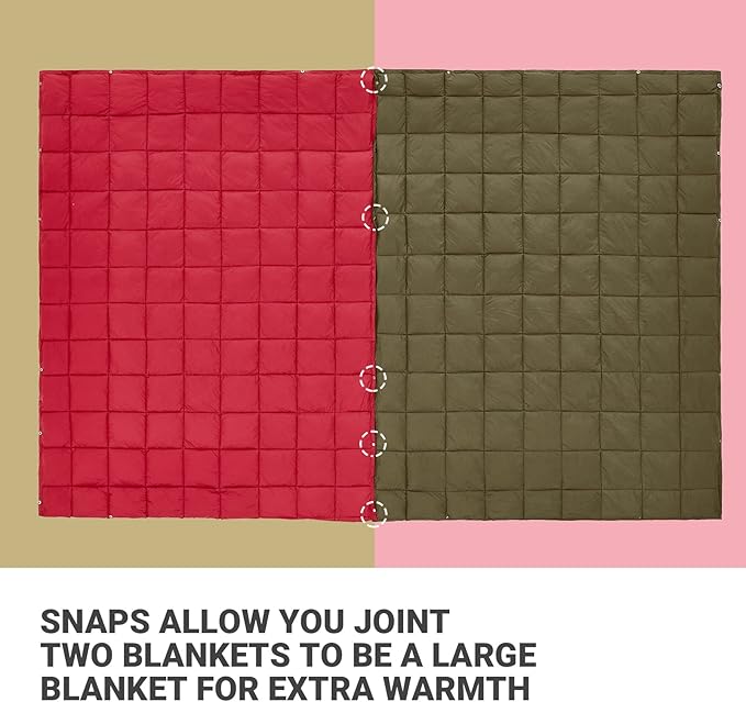 KingCamp Ultralight Camping Blanket, Packable Down Alternative Puffy Wearable Blankets Weatherproof Warm Package Quilt with Snap Buttons for Outdoor Hiking Travel Picnic Stadium (79" x 53", WINE)