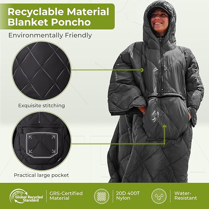 ATEPA Wearable Sleeping Bag, Recycled Warm Camping Wearable Blanket Poncho for Outdoor Sports, Camping Gifts for Women Men