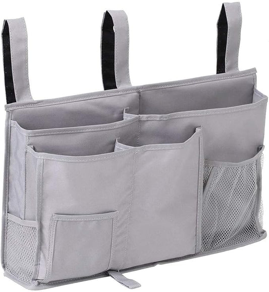 Bedside Caddy, Hanging Under Bed Storage Organizer Bag with 8 Pockets for College Dorm Rooms, Hospital Bed Rails, Camp