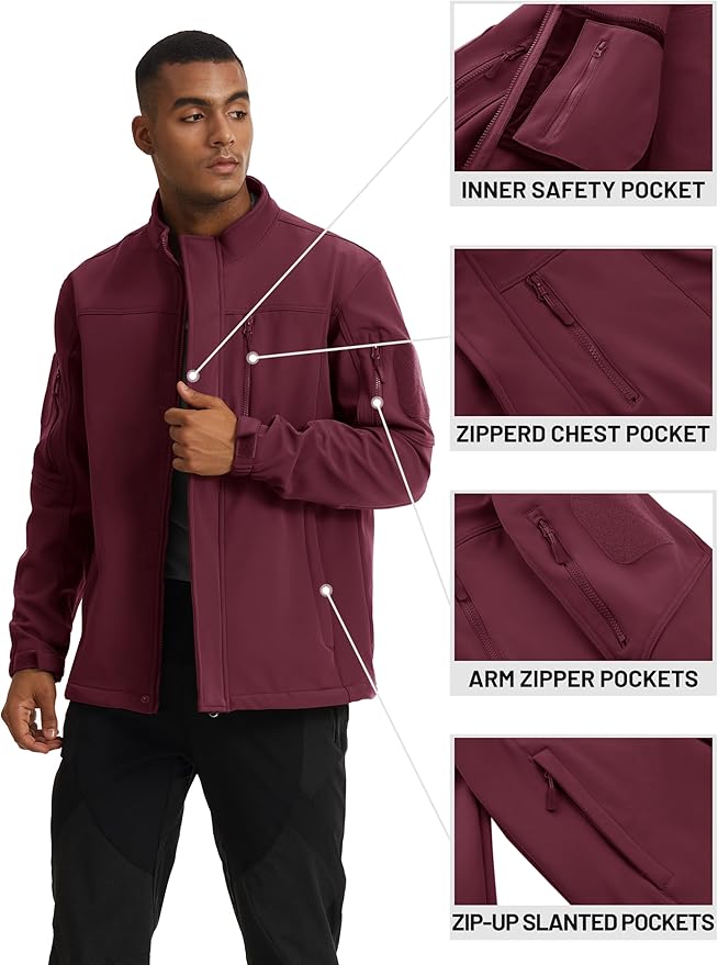 TACVASEN Men's Tactical Softshell Jacket Fleece Lined Water Resistant Windbreaker Military Lightweight Coat for Hiking
