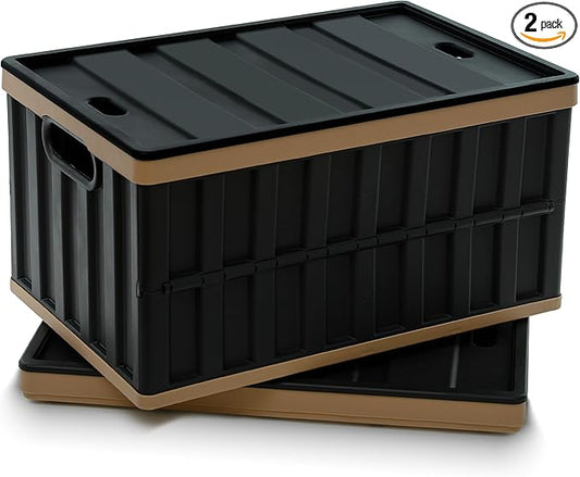 Citylife 64L Collapsible Storage Bins with Lids Plastic Storage Containers for Organizing Stackable Storage Box Large Heavy Duty Utility Crates, 2 Packs