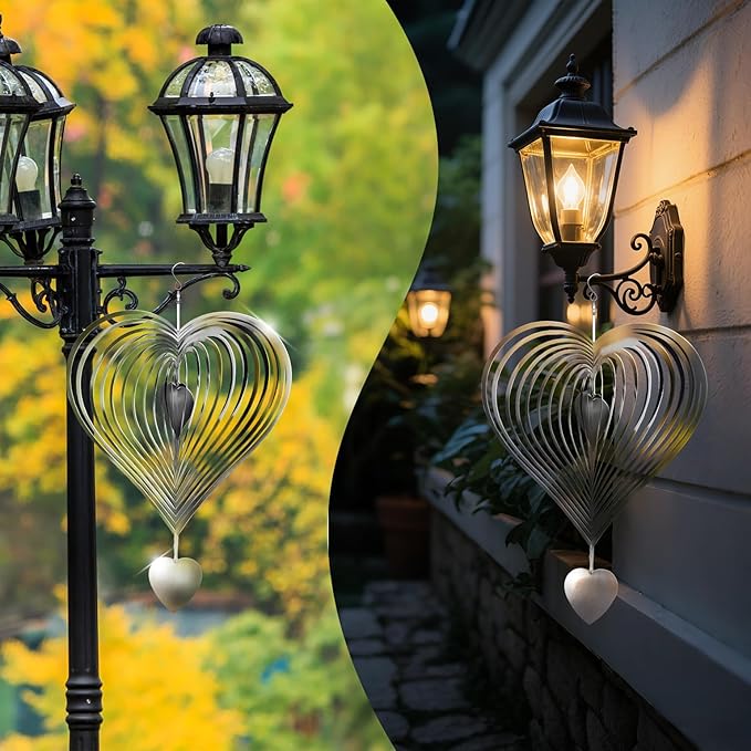 13in Wind Spinners Outdoor Silver Heart Metal Wind Spinners for Yard and Garden, Stainless Steel Hanging Wind Chimes for Outside Patio Art Decor Whirligig Gifts for Mom Gramother
