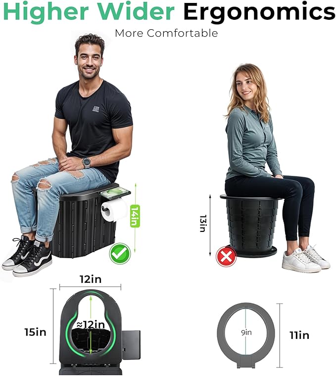 Sckee Camping Toilet, Portable Toilet for Adults, Portable Travel Folding Toilet with Lid and Paper Holder, Compact Potty for Car, Camp Toilet Portable Toilet for Camping, Hiking,Truck, RV, Beach