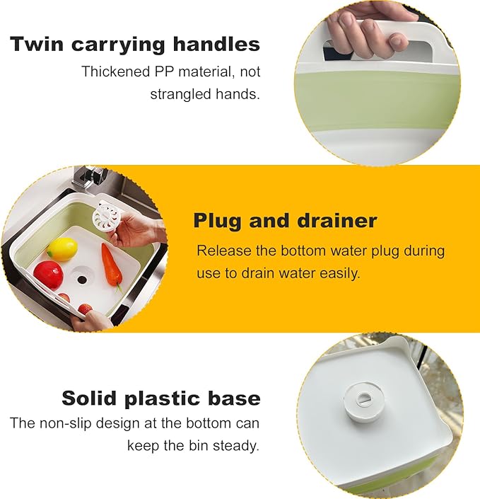 Collapsible Dish Tub 9L-Collapsible Basin Bucket Portable Sink-Outdoor Multiuse Foldable Sink Tub Wash Dish Basin for Kitchen Basin RV Camping (Green)