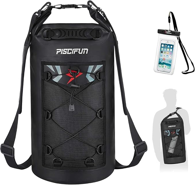 Piscifun Dry Bag, Waterproof Floating Backpack 5L/10L/20L/30L/40L with Waterproof Phone Case for Boating, Kayaking, Fishing