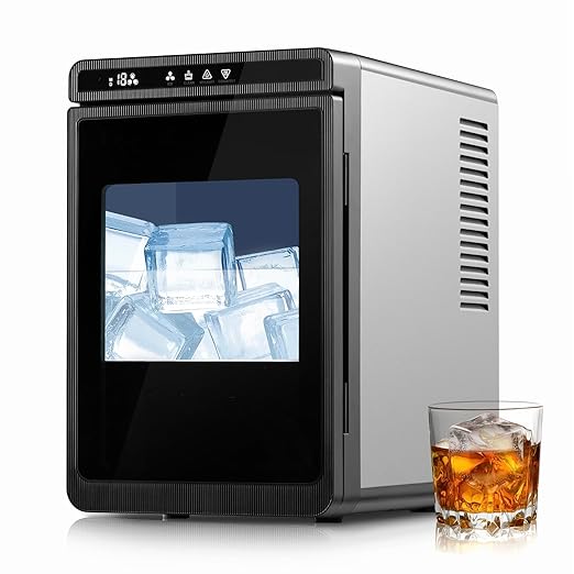 Large Cube Ice Maker Countertop, Nugget Ice Machine with Scoop&Basket, 22lbs/24H, Self-Cleaning, Portable Ice Maker for Whiskey, Cocktails, and Iced Beverages