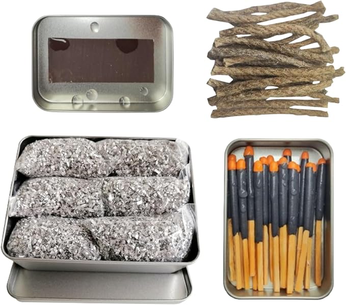 Fire Starter Kit with Magnesium Shavings and Waterproof Matches – Multiple Options with Ferro Rod and Fire Rope for Camping, Emergency, Bushcraft, Survival