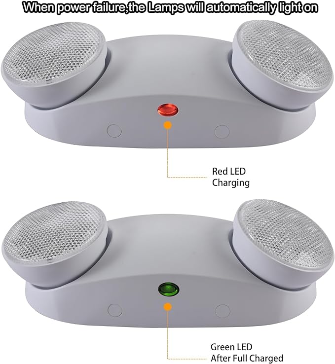 LED Emergency Lights with Battery Backup Commercial Emergency Light Fixtures for Business Home Power Failure Outage Exit Sign Lighting with Plug in Cord AC85-277V 200lm 4Hours