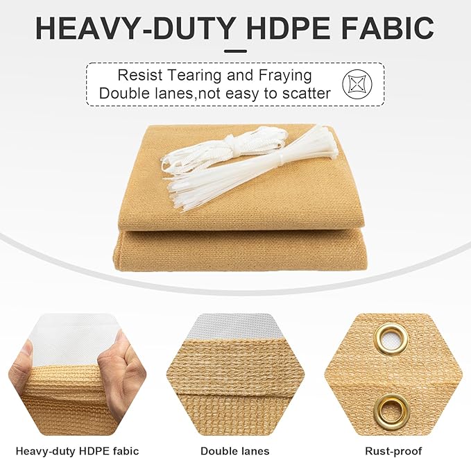 Cool Area Sun Shade Cloth with Grommets 8×24 FT Shade Panel Shade Tarp Screen Fabic for Outdoor Patio Pergola Cover Deck Garden, Sand (Customized)