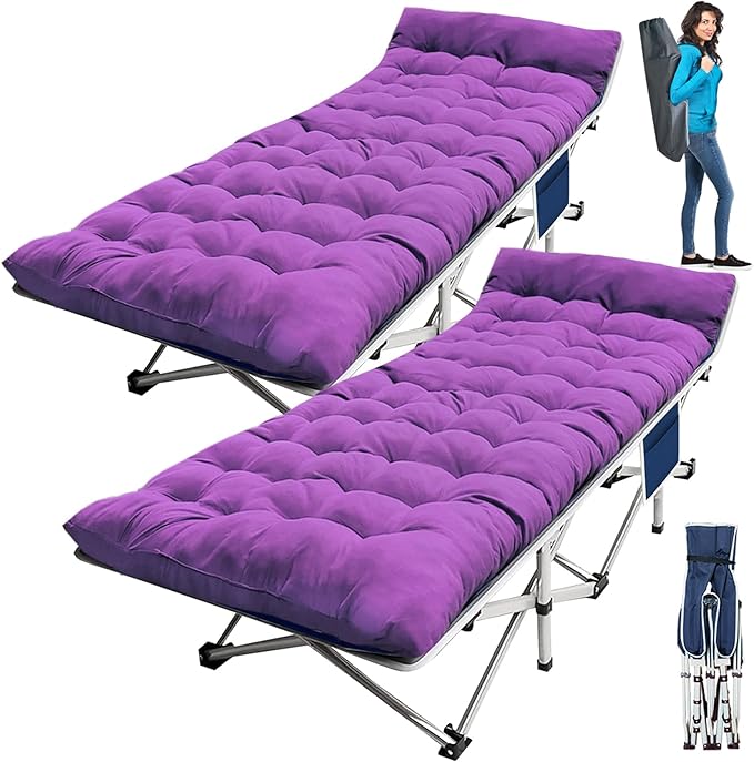 2-Pack Camping Cot Cots for Sleeping with Mattress Cots for Camping for Adults with Camfortable Pad Heavy Duty Camping Bed with Carry Bag Folding Cot for Hiking Home Office Nap Vacation