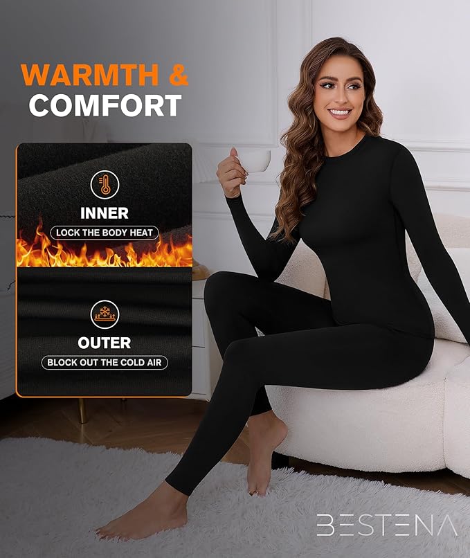 BESTENA Thermal Underwear for Women Base Layer Cold Weather Thermal Set Long Johns Women Thermal Set
