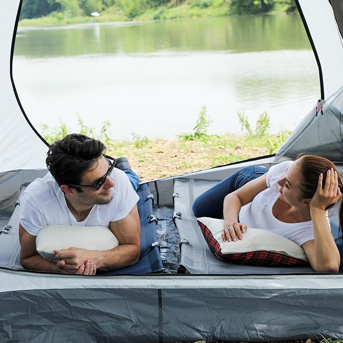 TIMBER RIDGE Lightweight Aluminum Camping Cot, 20-Second Quick Set-Up Folding Cot with Zipper Closure, Portable Carry Bag Included for Camping, Travel and Outdoors, Support up to 225lbs, Blue