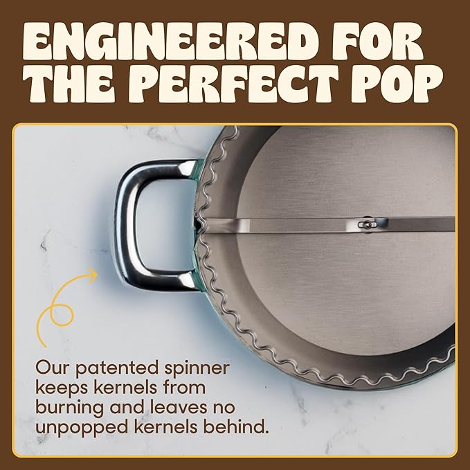 Popsmith Starter Bundle in Butter - 6 Quart Stovetop Popcorn Machine with 5 Movie Theater Popcorn & 5 Kettle Corn Popcorn Kits - Stainless Steel Popcorn Maker Compatible with All Stovetops