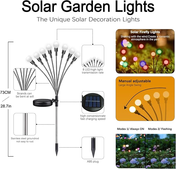 Multicolour-4Pack 32LED Firefly Multicolour Changing Lights,Garden Solar Lights Outdoor Decorative,Yard Waterproof Solar (Multicolour-4pcs)